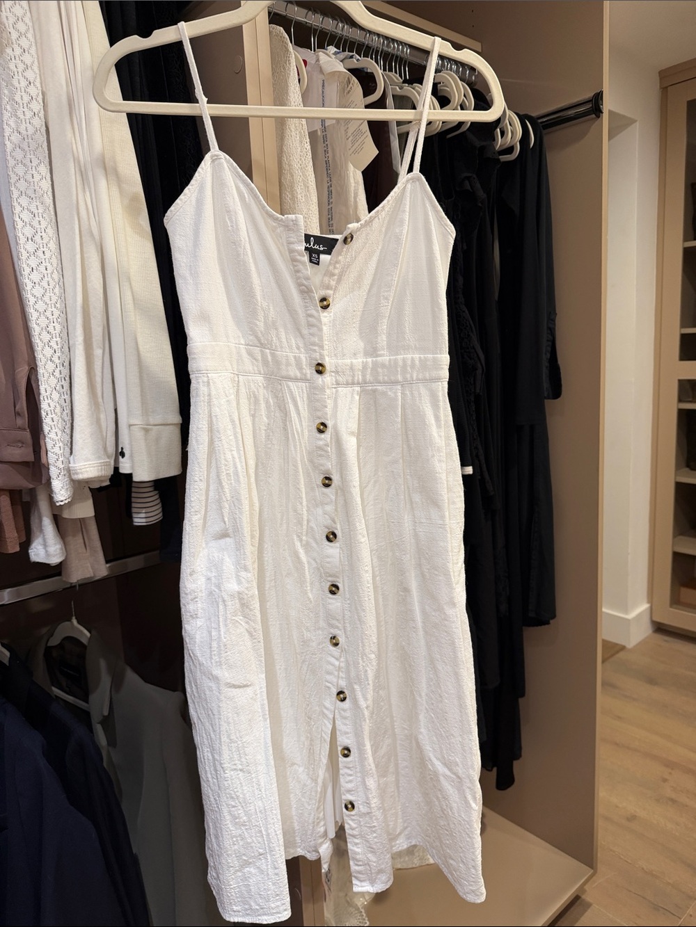 Lulus Button-Front White Spaghetti Strap Dress